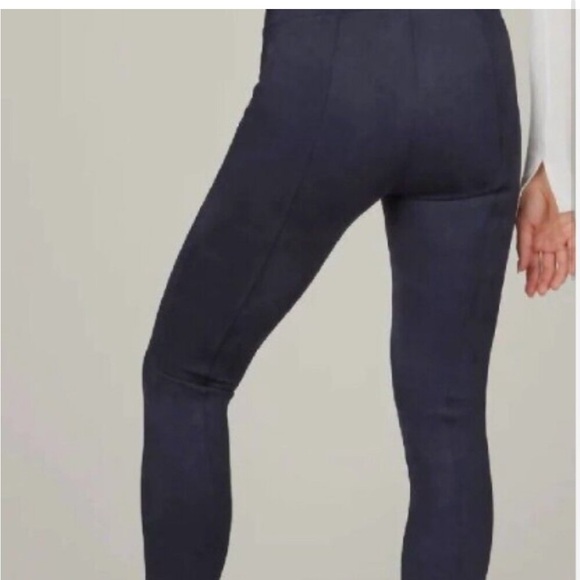 SPANX Faux Suede Pull On Ponte Leggings Size Small Navy Blue‎ High Rise - Picture 2 of 6